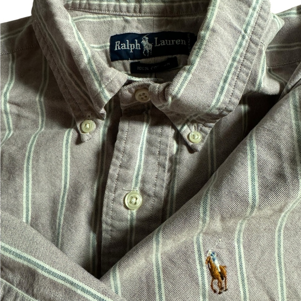 Ralph Lauren men’s long sleeve button down shirt sz 16/33, purple/ gray stripes